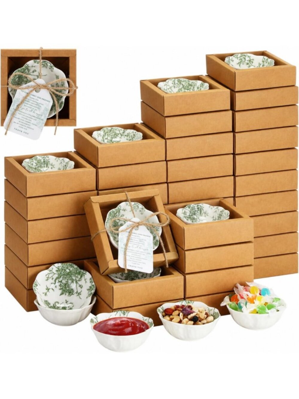 40 Pack Mini Dipping Bowls - Sage Green Ceramic Wedding Favors & Party Gifts